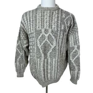 Connemara Knitwear Men's Gray Pure New Wool Cable Weave Sweater Made In Ireland